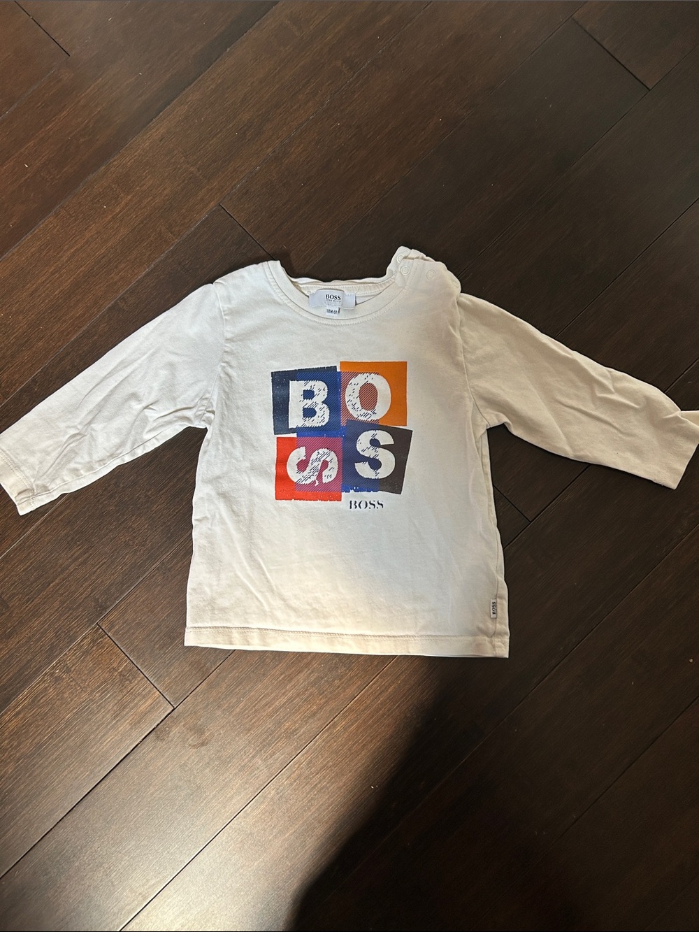 Boss White Long-Sleeve Tee with Color Block Logo